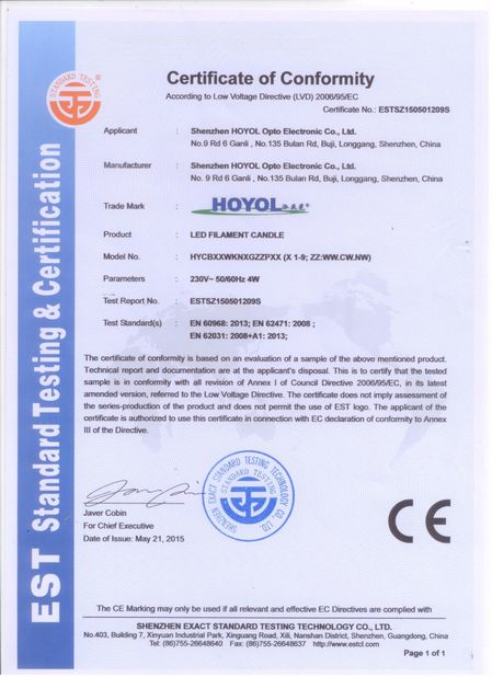 Porcellana Shenzhen HOYOL Intelligent Electronics Co.,Ltd Certificazioni